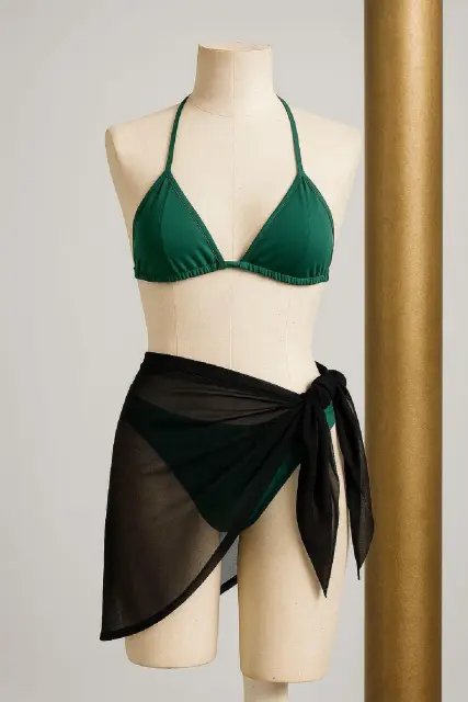 Kadın Yeşil Siyah Pareolu Yandan ve Boyundan Bağlamalı 3'LÜ Bikini Takım? — görsel 2