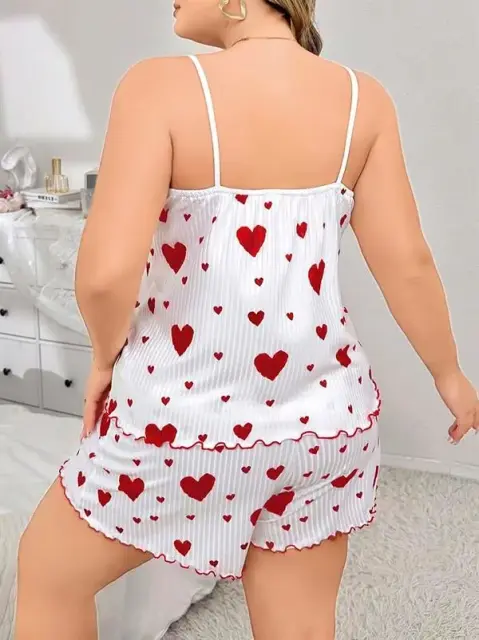 Büyük Beden Kalp Desen Pamuklu Şortlu Pijama Takımı — görsel 4