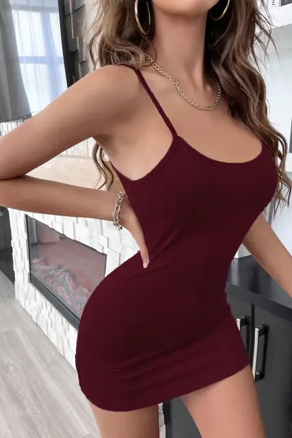 Kadın Bordo Sırt Kısmı Komple Dantelli Mini Gecelik H110458 — görsel 5