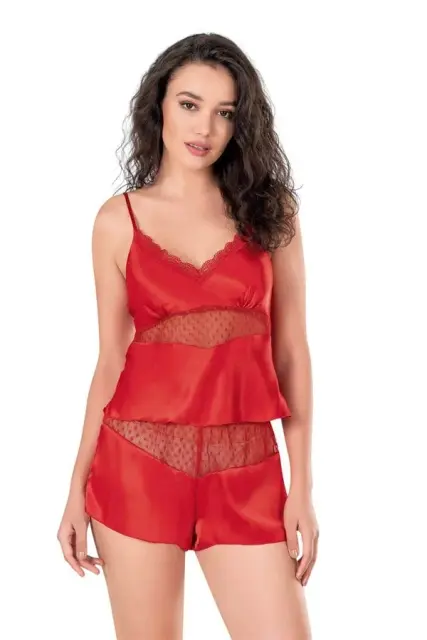 Kırmızı Saten Babydoll Şort Takımı — görsel 1