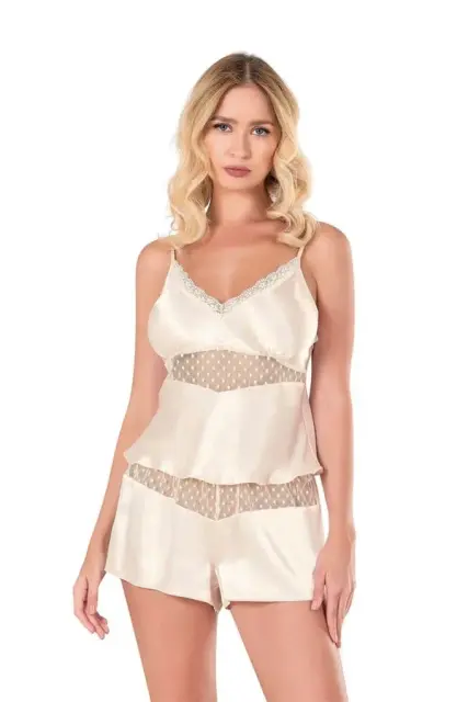 Fildişi Saten Babydoll Şort Takımı — görsel 1