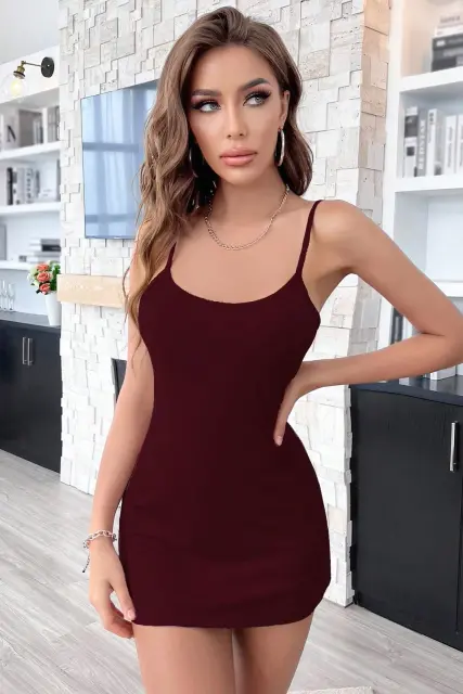Kadın Bordo Sırt Kısmı Komple Dantelli Mini Gecelik H110458 — görsel 4