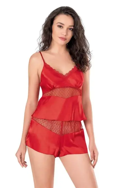 Kırmızı Saten Babydoll Şort Takımı — görsel 2