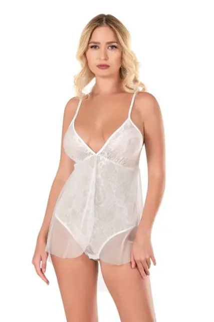 Ekru Jakarlı Bodysuit Gecelik — görsel 2