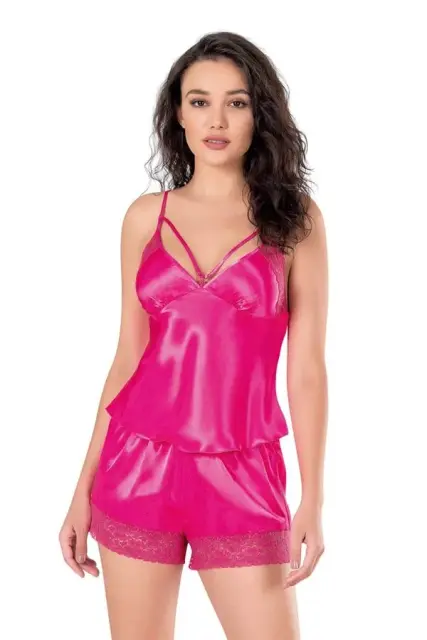 Fuşya Saten Babydoll Şort Takımı — görsel 1