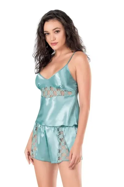 Aqua Saten Babydoll Şort Takımı — görsel 2