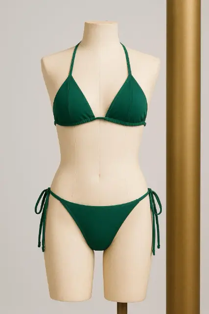 Kadın Yeşil Yandan ve Boyundan Bağlamalı Bikini Mayo Takımı — görsel 1