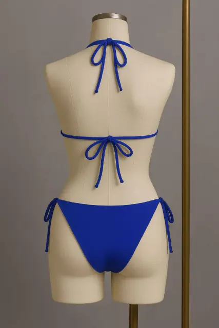 Kadın Mavi Yandan ve Boyundan Bağlamalı Bikini Mayo Takımı — görsel 3