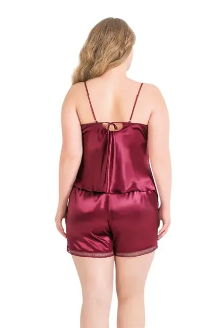 Büyük Beden Bordo Saten Babydoll Şort Takımı — görsel 2