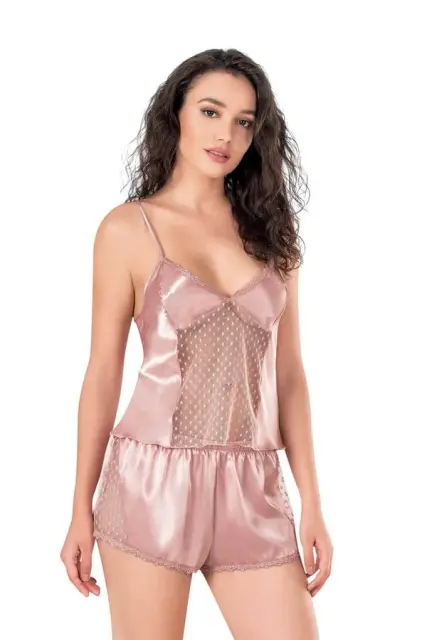 Koyu Pudra Saten Babydoll Şort Takımı — görsel 2
