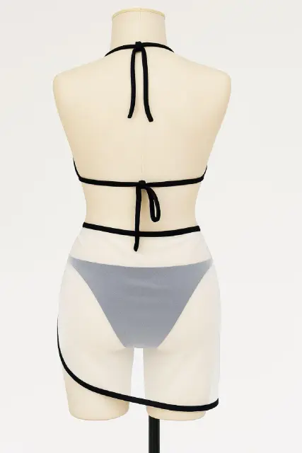 Kadın Siyah Beyaz Pareolu Yandan ve Boyundan Bağlamalı 3'LÜ Bikini Takımı — görsel 5