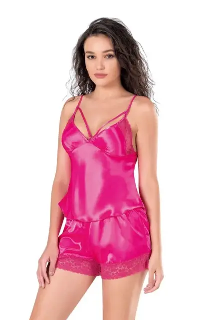 Fuşya Saten Babydoll Şort Takımı — görsel 2