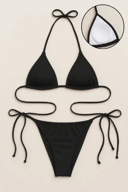 Kadın Siyah Yandan ve Boyundan Bağlamalı Bikini Mayo Takımı — görsel 1
