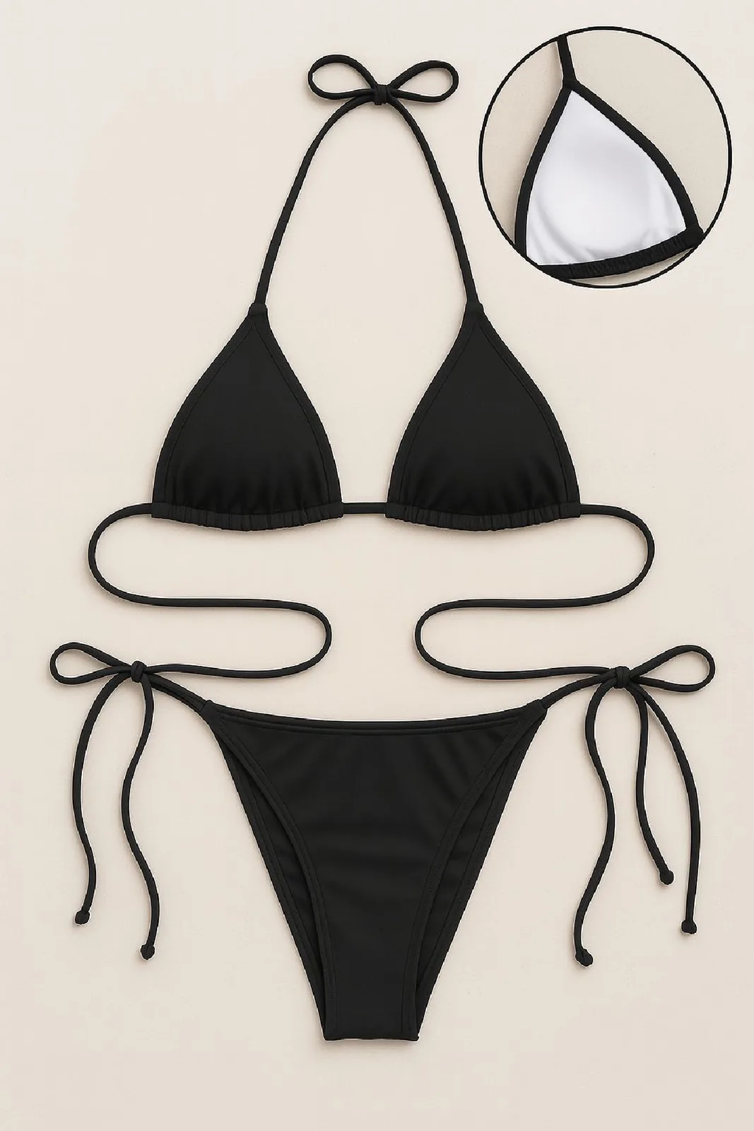 Kadın Siyah Yandan ve Boyundan Bağlamalı Bikini Mayo Takımı — görsel 1