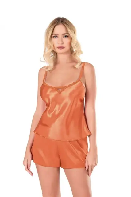 Oranj Saten Babydoll Şort Takımı — görsel 1