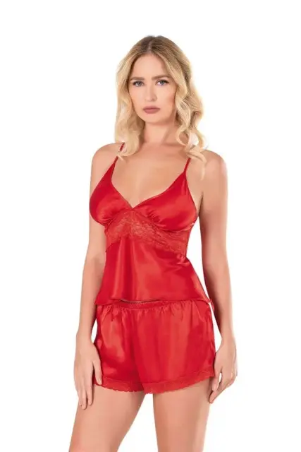 Kırmızı Saten Babydoll Şort Takımı — görsel 2