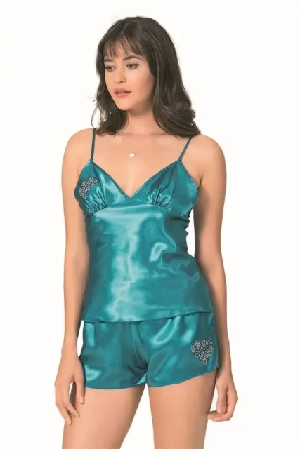 Petrol Saten Babydoll Şort Takımı — görsel 1