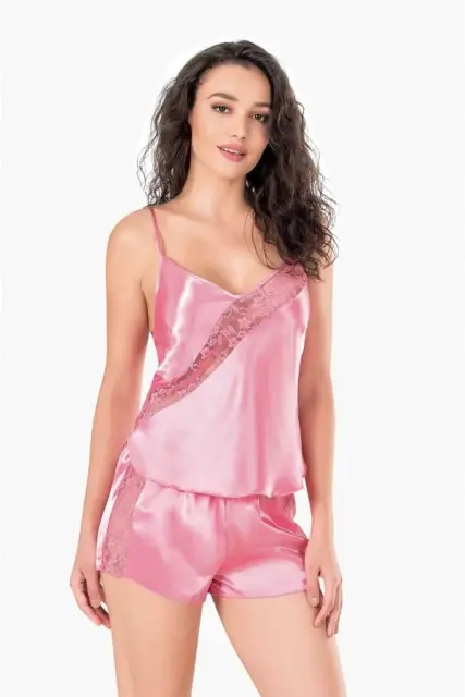 Koyu Pembe Saten Babydoll Şort Takımı — görsel 2