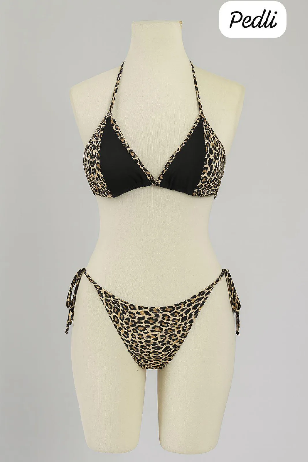 Kadın Siyah ve Leopar Detaylı Yandan Bağlamalı Bikini Takımı — görsel 1