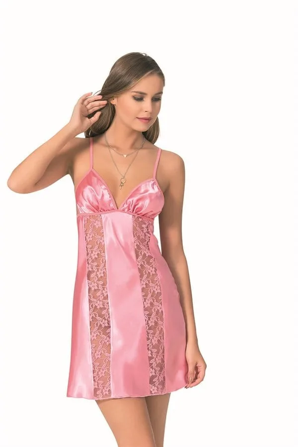 Pembe Kısa Saten Gecelik — görsel 1