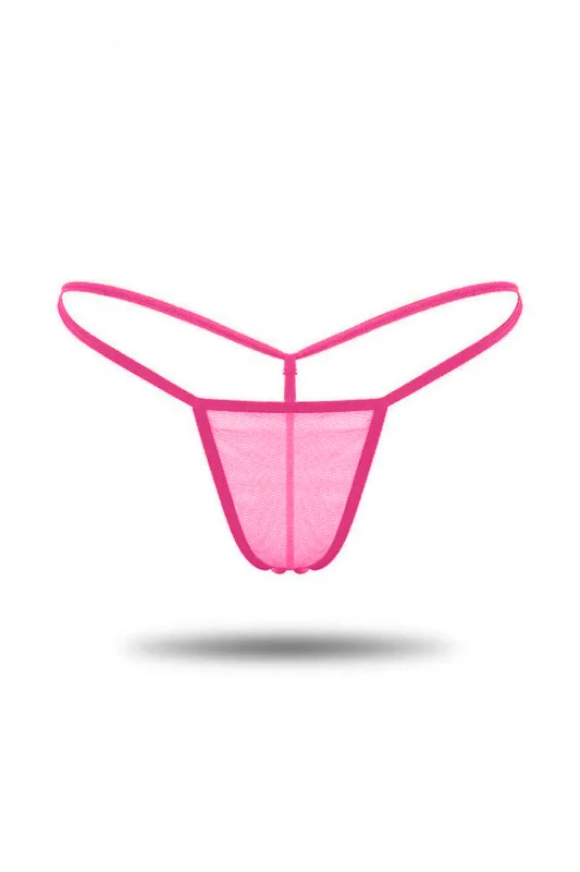 Kadın Pembe Tül Detaylı Tanga Külot — görsel 1