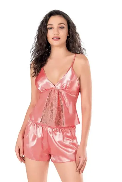 Mercan Saten Babydoll Şort Takımı — görsel 1