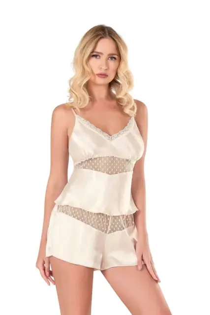 Fildişi Saten Babydoll Şort Takımı — görsel 2