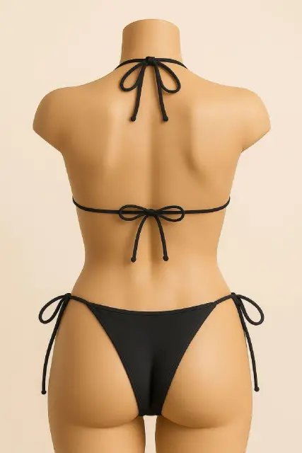 Kadın Siyah Yandan ve Boyundan Bağlamalı Bikini Mayo Takımı — görsel 3