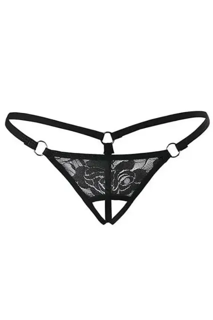 Siyah Dantelli Özel Bölgesi Açık G-String TM1167 — görsel 1