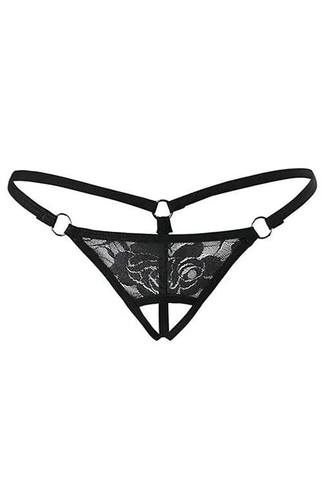 Siyah Dantelli Özel Bölgesi Açık G-String TM1167 — görsel 1