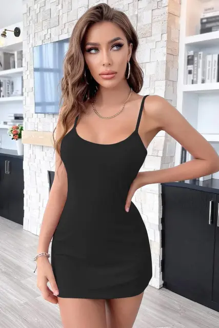 Kadın Siyah Sırt Kısmı Komple Dantelli Mini Gecelik H110476 — görsel 4