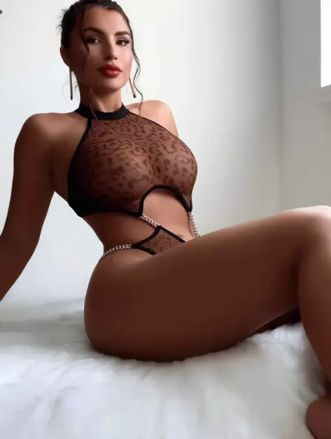 Kadın Leopar Desenli Zincir Detaylı Kahverengi Babydoll Gecelik Seksi Iç Giyim — görsel 2