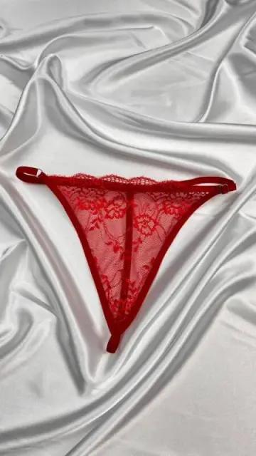 Kadın Kırmızı Transparan Dantel Tanga Külot — görsel 1
