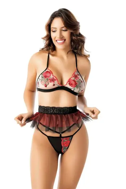 Nakış Detaylı Fantazi Sütyen Tanga String Takımı — görsel 1