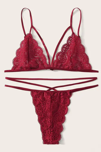 Kadın Bordo Dantel Sütyen Külot Takımı H110346 — görsel 5