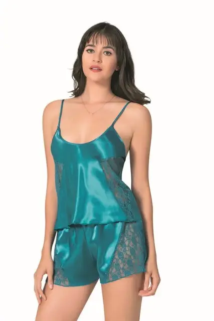 Petrol Saten Babydoll Şort Takımı — görsel 1