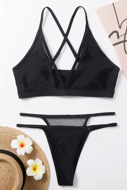 Kadın Siyah File Detaylı Özel Bikini Takımı — görsel 4