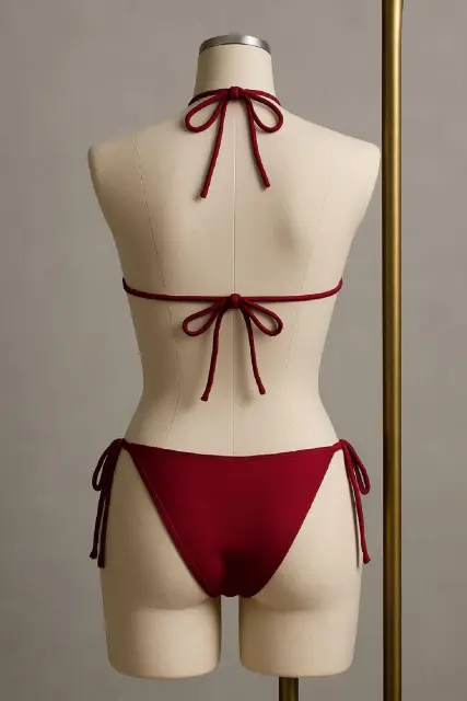Kadın Bordo Yandan ve Boyundan Bağlamalı Bikini Mayo Takımı — görsel 3