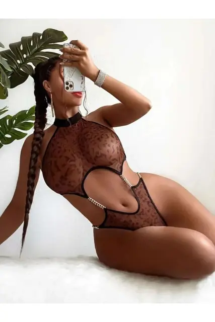 Kadın Leopar Desen Zincirli Kahverengi Babydoll — görsel 2