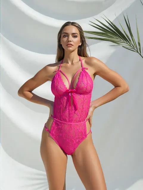 Kadın Pembe Bağcıklı Özel Tasarım Babydoll — görsel 1