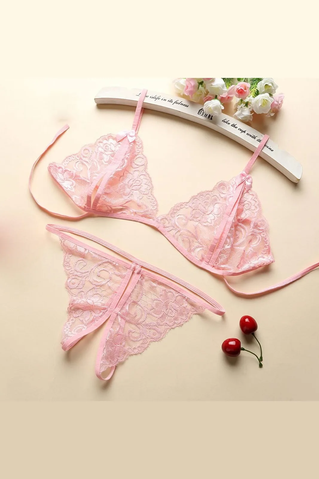 Kadın Pembe Dantelli Sütyen Külot Takımı H110398 — görsel 1