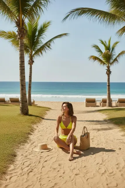 Kadın Fosforlu Şortlu Belden ve Boyundan Bağlamalı Bikini Takımı — görsel 5