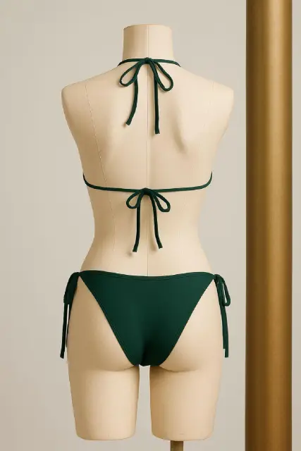 Kadın Yeşil Yandan ve Boyundan Bağlamalı Bikini Mayo Takımı — görsel 2
