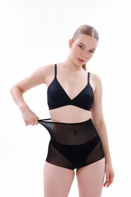 Siyah Lazer Kesim Tül Toparlayıcı Slip Hayalet Külot Korse — görsel 4