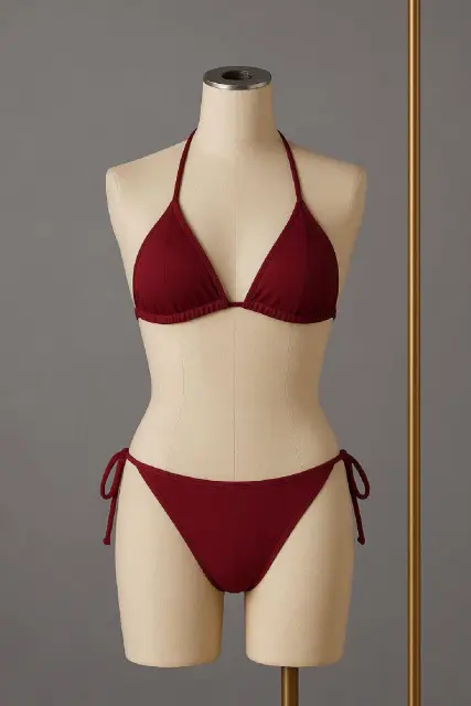 Kadın Bordo Yandan ve Boyundan Bağlamalı Bikini Mayo Takımı — görsel 2